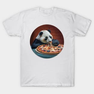 Real Panda Eats Pizza Realistic Art T-Shirt